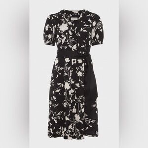 Hobbs of London Black & White Puff Sleeve Midi Dress - Size 14 (belt not incl)